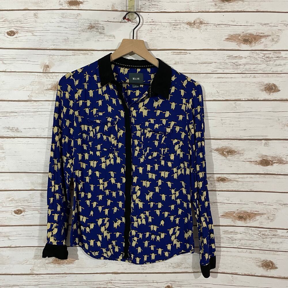 Anthropologie Maeve Bagatelle Buttondown Penguin Blouse - Blue - 2 - Picture 13 of 14